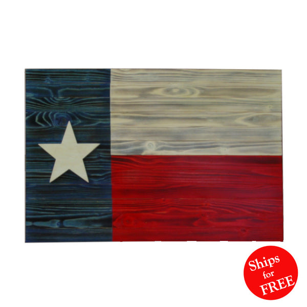 Texas Flag, Rustic Wooden, 25" x 17" - (Indoor/Outdoor)