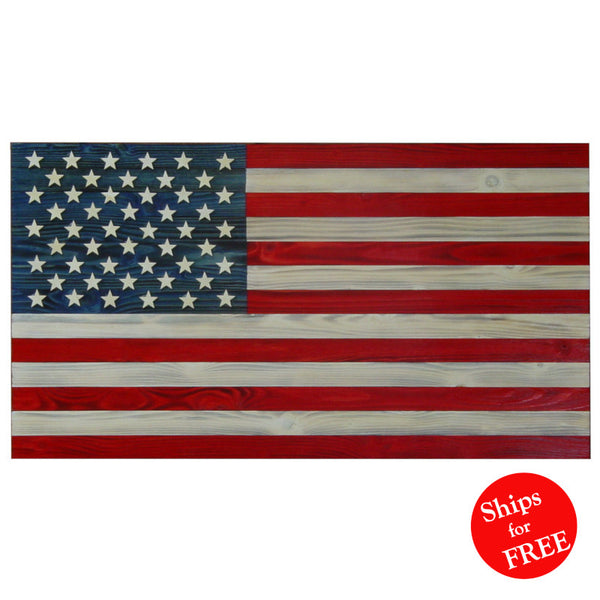 American Flag, Rustic Wooden, 31" x 16" - (Indoor/Outdoor)